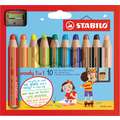 Crayon Woody 3 en 1 Stabilo, 10 crayons + taille-crayon