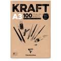 Bloc Kraft brun 90 g/m² Clairefontaine, A3, 29,7 cm x 42 cm, 90 g/m², Bloc collé 1 côté