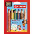 Crayon Woody 3 en 1 Stabilo, 6 crayons + taille-crayon