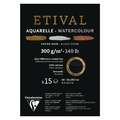 Bloc aquarelle Etival noir Clairefontaine - 300g/m², A4 - 21 x 29,7 cm - 15 feuilles, Bloc collé 1 côté, Fin|Torchon
