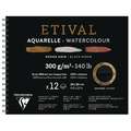Papier aquarelle Etival noir Clairefontaine - 300g/m², 24 x 30 cm - 12 feuilles, Bloc à spirale, Fin|Torchon