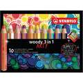 Sets de crayons Stabilo® woody 3 en 1, avec taille-crayon, 10 couleurs, Set