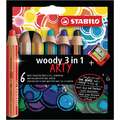 Sets de crayons Stabilo® woody 3 en 1, avec taille-crayon, 6 couleurs, Set