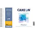 Papier Canson Montval, 13,5 cm x 21 cm, 300 g/m², Fin, Bloc spiralé, 12 feuilles