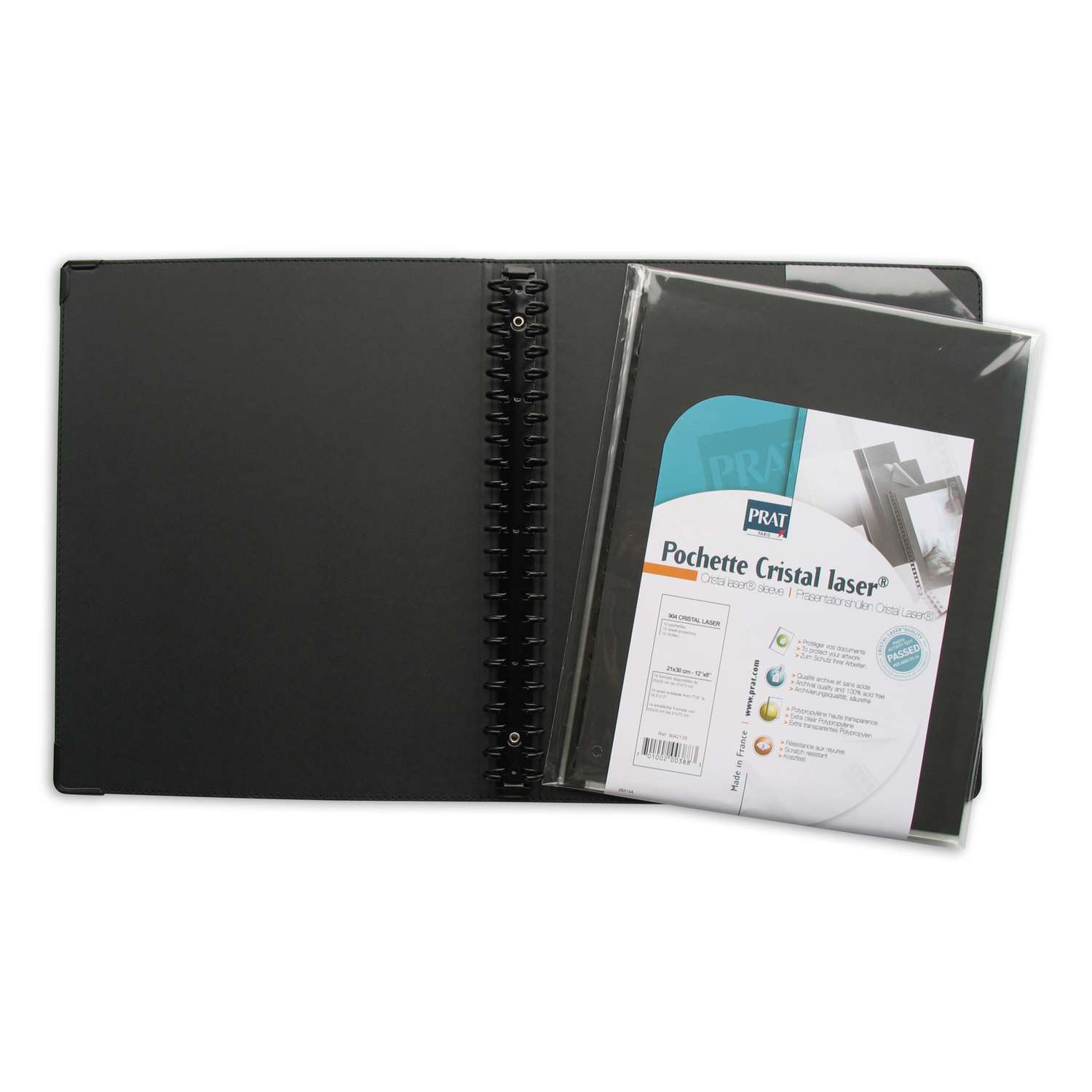 Classeur A3 4 Anneaux En D Portrait - Noir - 10 Pochettes Transparentes - Porte-Documents Rigide Pour Projets, Art, Études