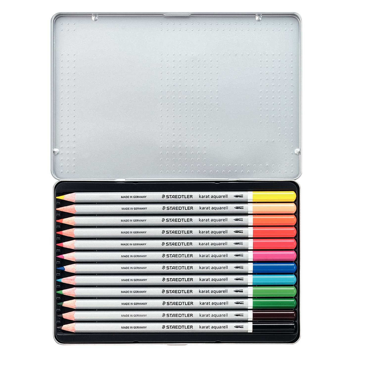 Boîte métal de 24 crayons assortis Grande miscibilité des couleurs 125 M24 Crayons de couleur aquarellables de qualité professionnelle Staedtler Karat Aquarell
