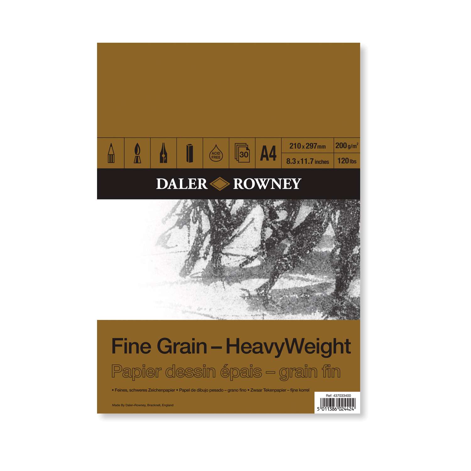 160gsm 30 feuilles-A3 Daler Rowney Grain Fin cartouche pad