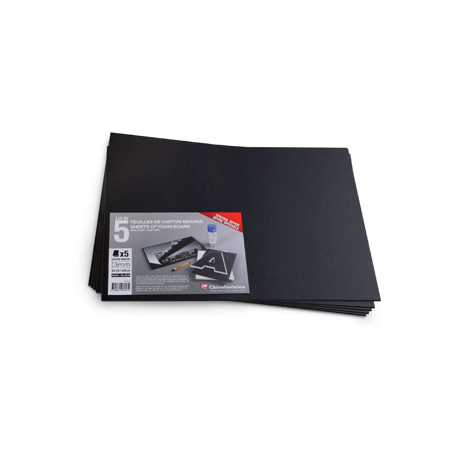 Carton Mousse Clairefontaine 15 Fogli 29,7x42 Cm Spessore 3 Mm Nero - Per Decorazione, Cornici E Modellismo