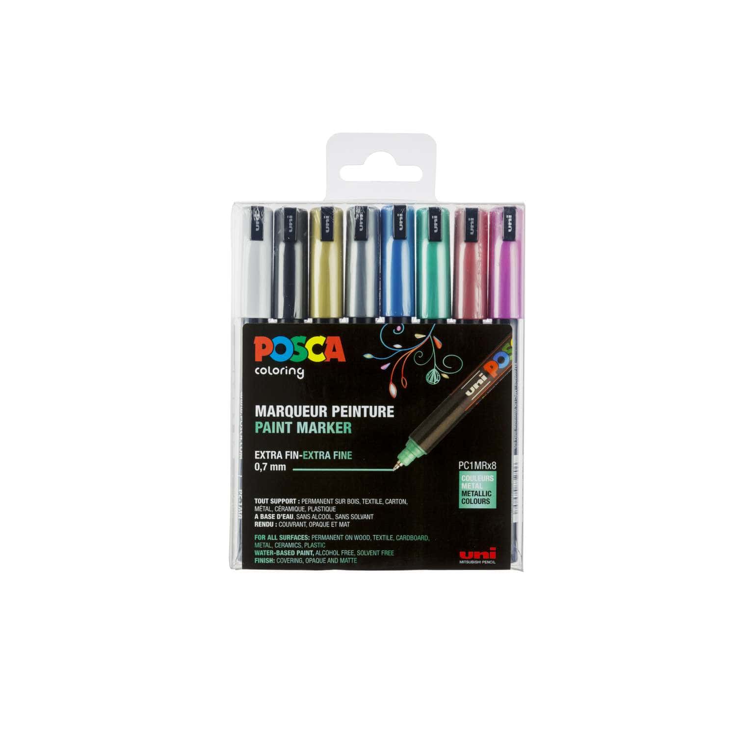 Set 8 marqueurs Posca PC1MR 0,7 mm couleurs métalliques  Le Géant des  Beaux-Arts - N°1 de la vente en ligne de matériels pour Artistes