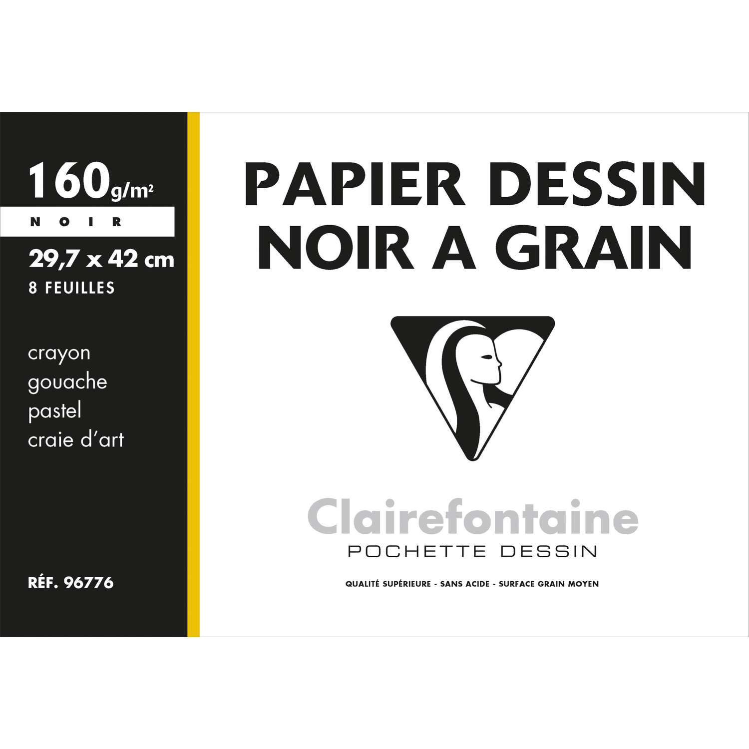 160g 29,7 x 42 clairefontaine Pochette de 12 Feuilles de Papier Dessin Couleurs Etival Color Noires A3 