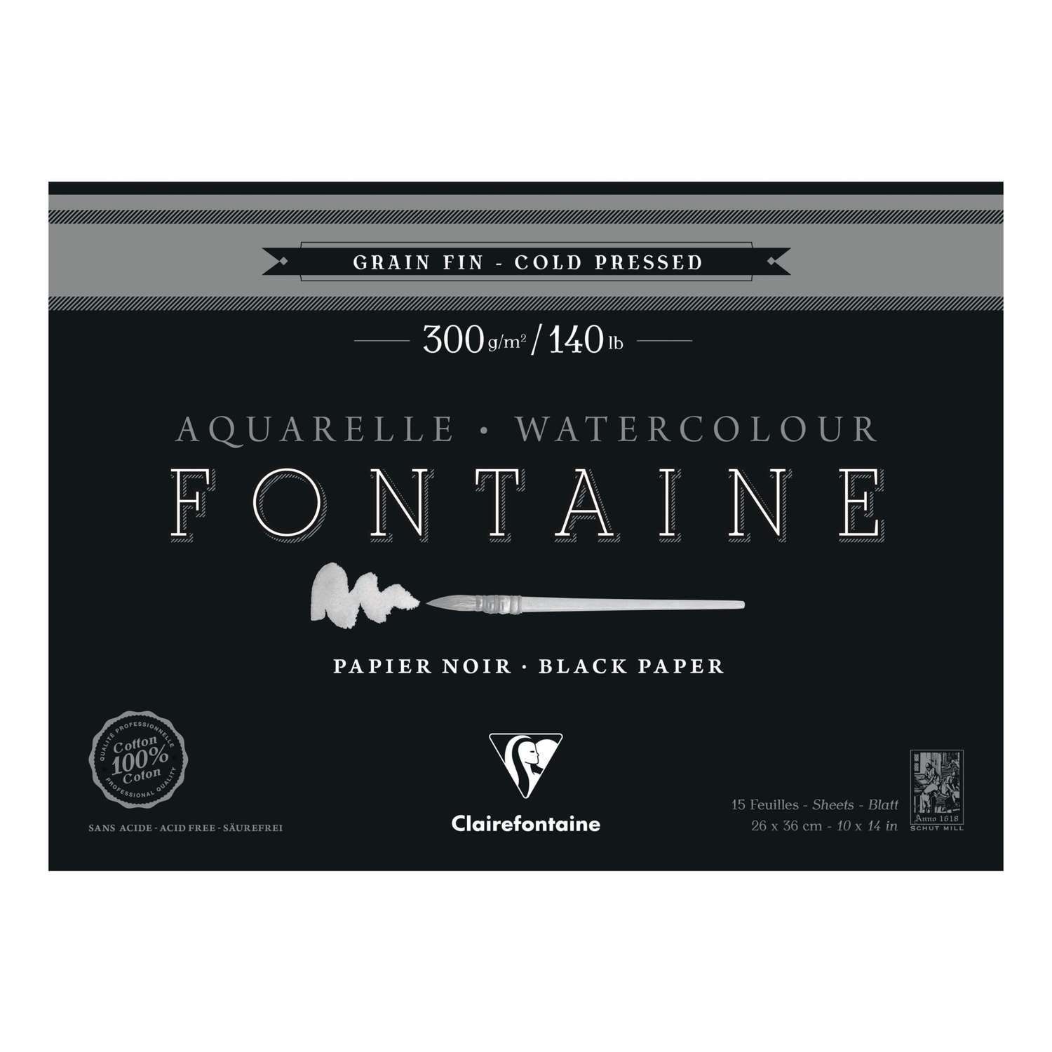 Bloc de 20 papiers aquarelle Fontaine 'Clairefontaine' Coton Grain