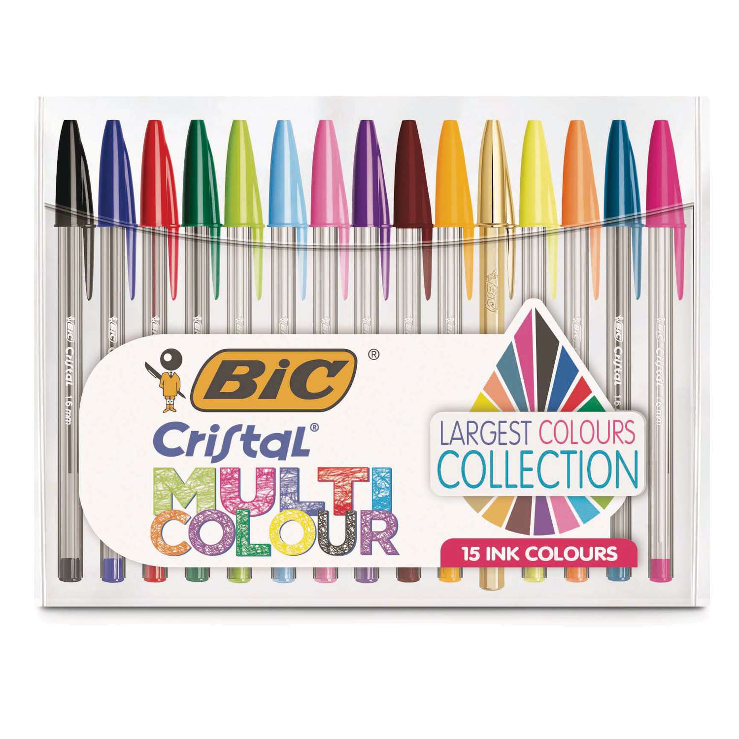 Lot de 15 stylos Cristal Bic - couleurs assorties