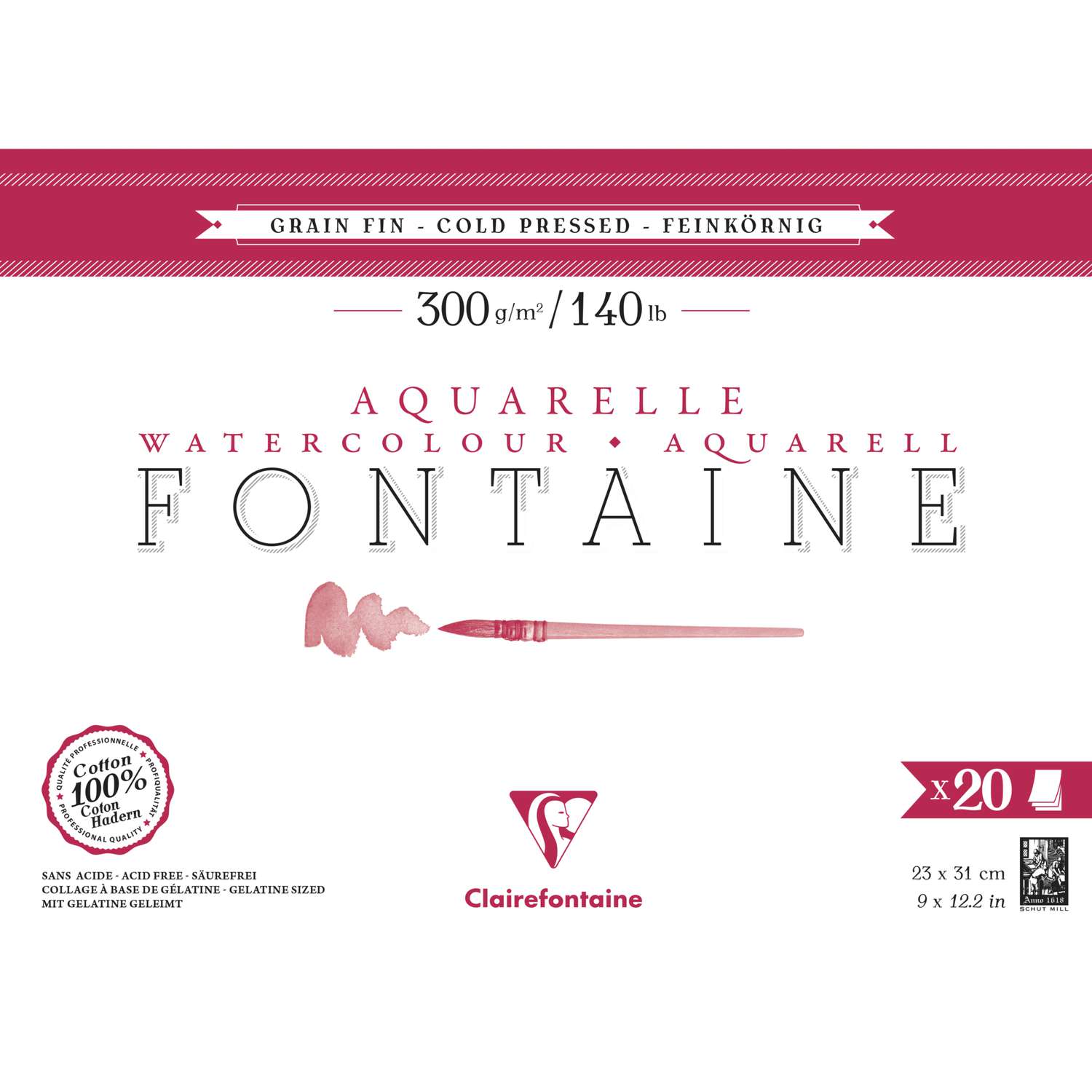 Clairefontaine 96372C Fontaine Aquarelle paquet bords frangés 5F 75x105cm 640g grain fin Blanc 