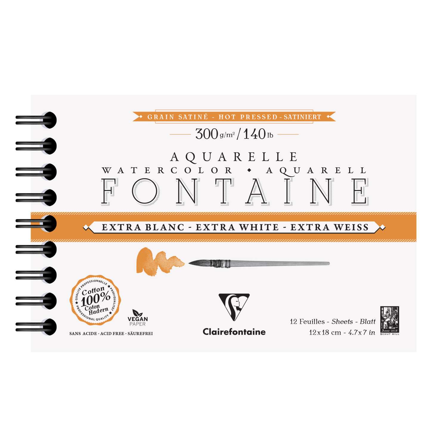 Clairefontaine Papier aquarelle Fontaine (Grain satiné - 300g/m²), Bloc Clairefontaine Papier aquarelle Fontaine (Grain satiné - 300g/m²), Bloc