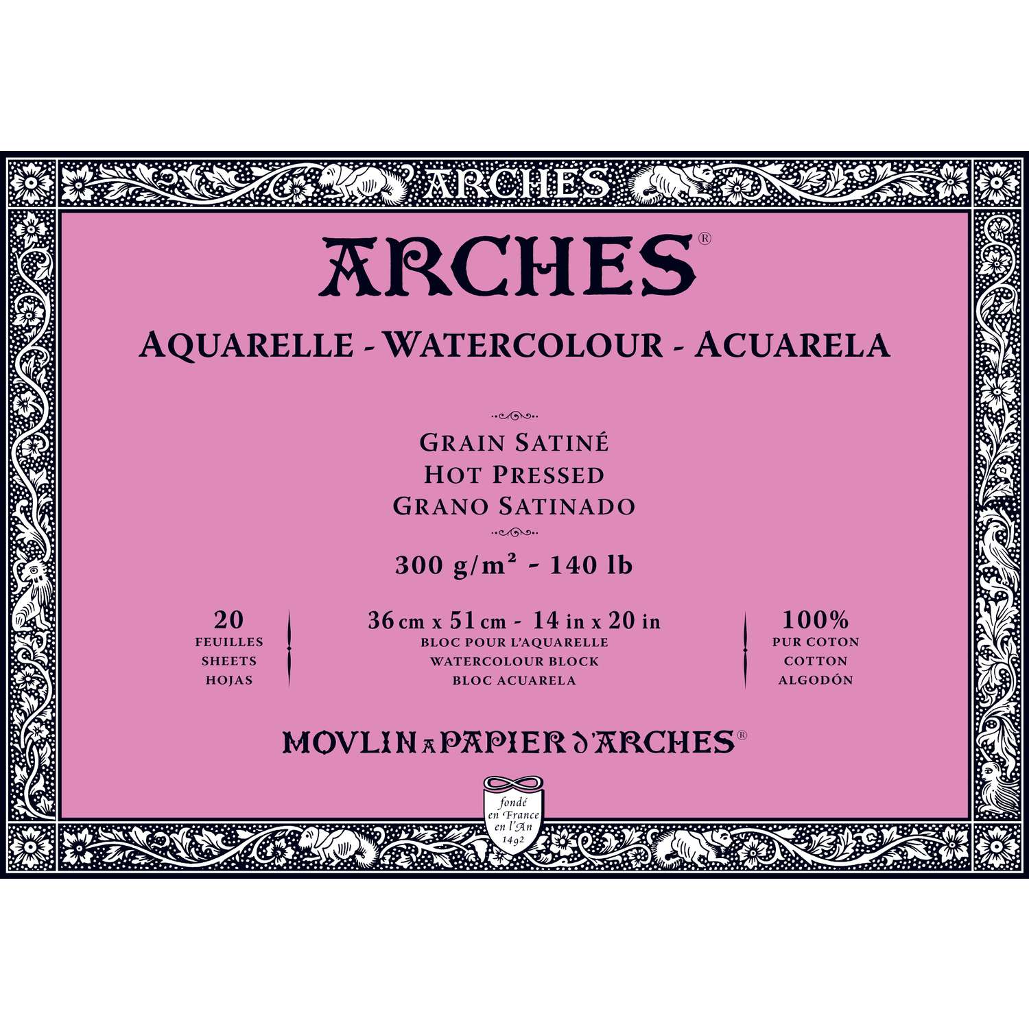 Bloc 20 Feuilles Aquarelle Arches 46x61 Cm 300g/m² Grain Satiné - Qualité Professionnelle