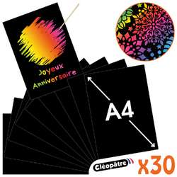 Paquet de 30 feuilles A4 à gratter multicolores Cléopâtre