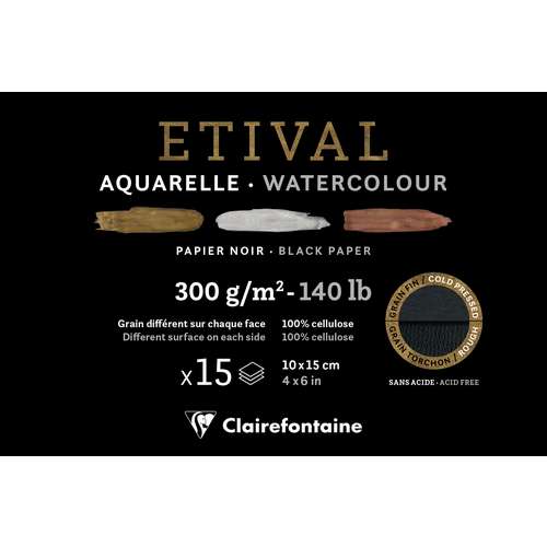 🎨 🖌 Bloc Collée ETIVAL Papier Aquarelle Noir Din a3 15 H