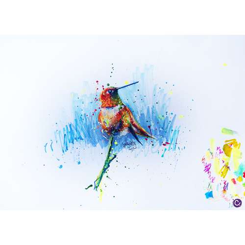 Apprendre à dessiner un oiseau coloré en technique mixte par Cynthia Dormeyer