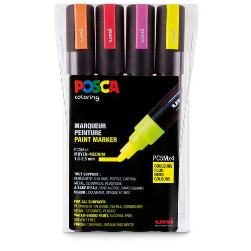 Set de 4 feutres pointe coinque PC-5M Fluo Posca 