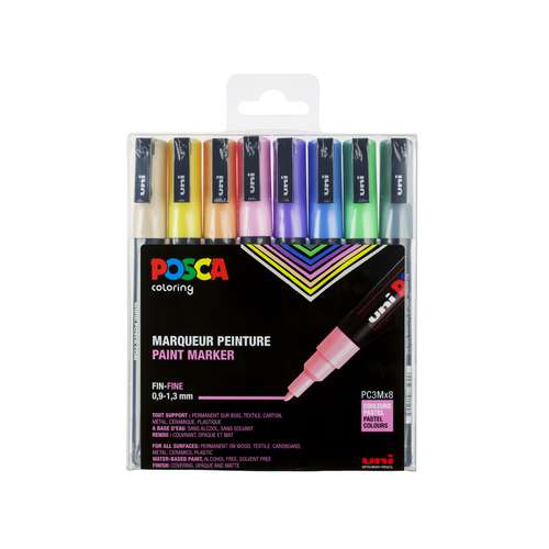 Coffret de 8 feutres pointe conique PC-3M pastels Posca 