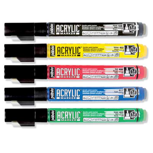 Set d'acrylic Marker 1,2mm Pébéo, 5 marqueurs - Noir, jaune, rouge, cyan et  vert, Set 49921