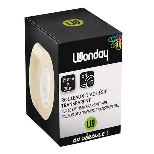 Lot de 4 rouleaux d'adhésif transparent Wonday 