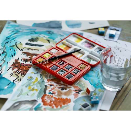 Van Gogh Set de peinture aquarelle, boîte en bois, 12 tubes + 3 accessoires