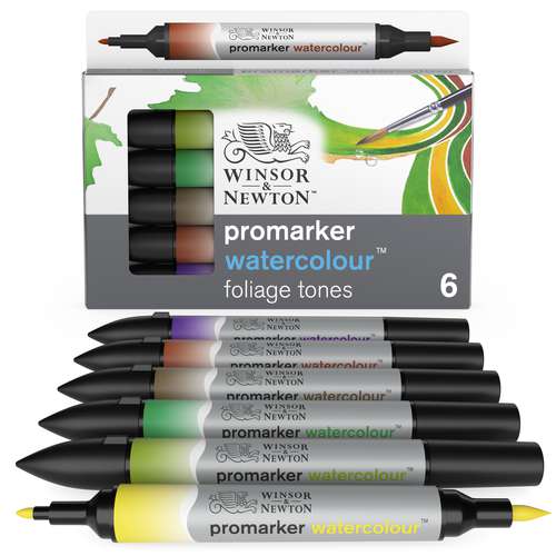Coffrets de marqueurs aquarelle Promarker Watercolour Winsor & Newton, 6  marqueurs, Feuilles | 60470