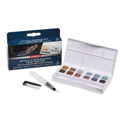 Coffret 12 1/2 godet aquarelle nuances métalliques Derwent 