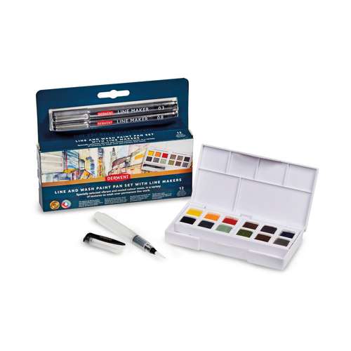 Coffret 12 1/2 godets peinture aquarelle Line & Wash Dervent 