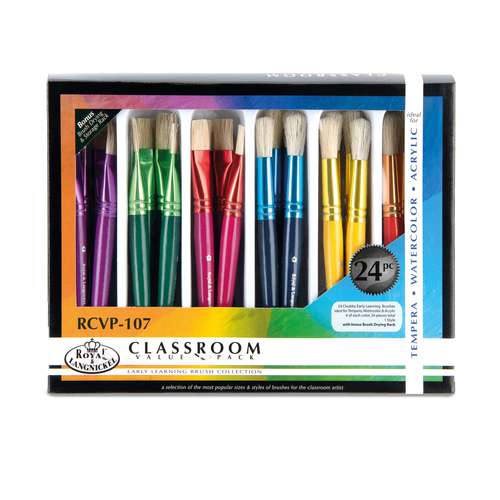 Assortiment de 24 pinceaux soies de porc pour acrylique et aquarelle Royal Langnickel 
