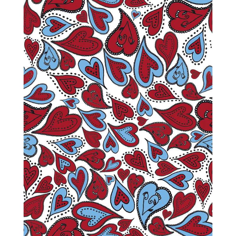 Papier Décopatch - 20g/m², 3 feuilles - 30 x 40 cm, Coeurs rouges/bleus
