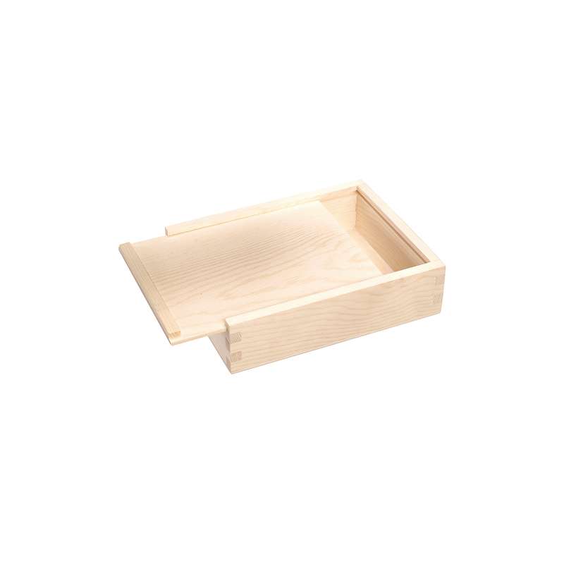 Boîte en bois couvercle coulissant, Dimensions extérieures : 16 x 12,5 x 4,5 cm, Dimensions intérieures : 14,3 x 10,9 x 3 cm