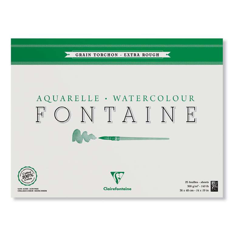 Bloc de papier aquarelle Fontaine de Clairefontaine grain torchon, 56 cm x 76 cm, Paquet, 300 g/m², 2. Grain torchon