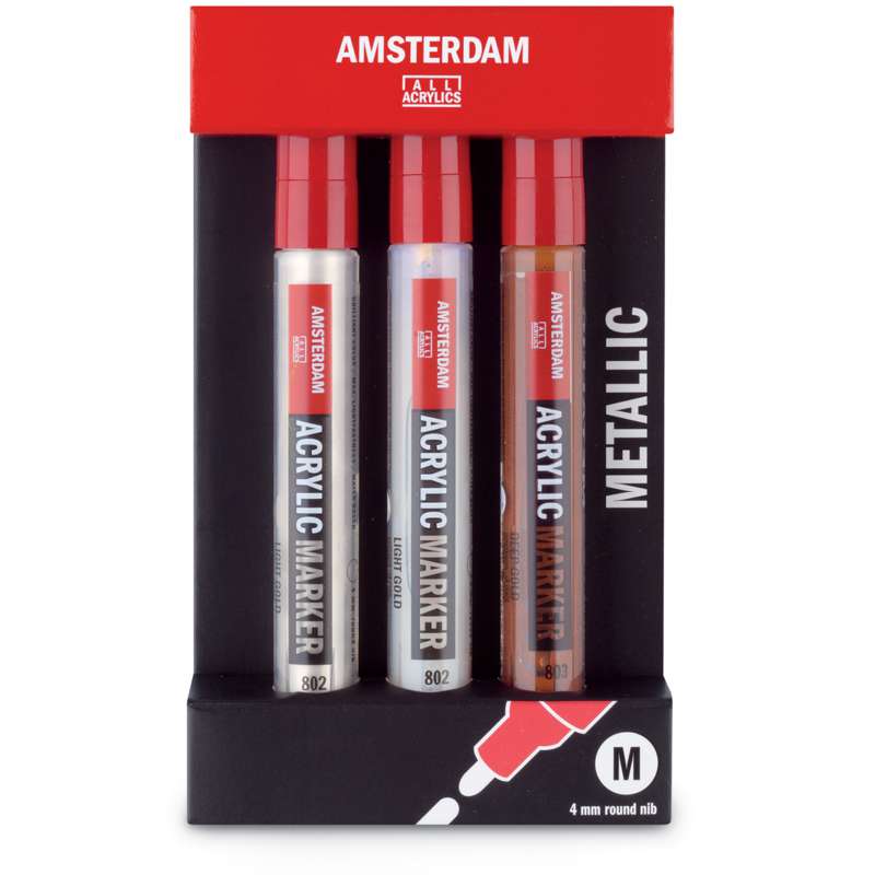 Coffret de marqueurs Amsterdam, 3 marqueurs couleurs métal