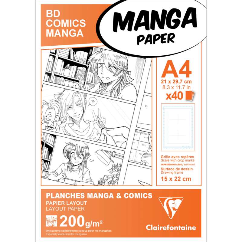 Blocs Manga Comics Clairefontaine, A4 - 21 x 29,7cm, Grille divisée en 6