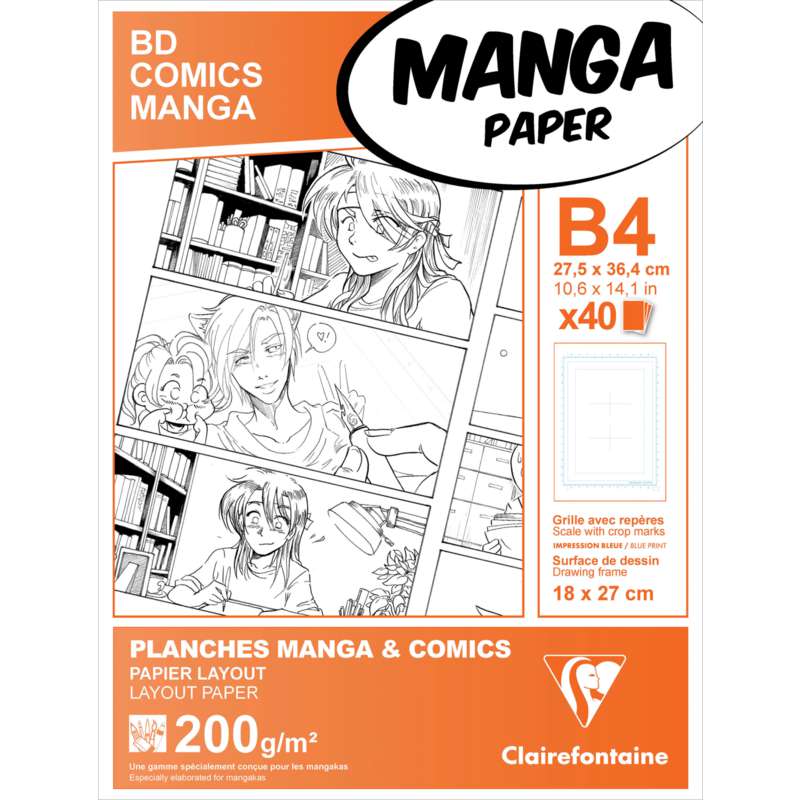 Blocs Manga Comics Clairefontaine, B4 - 27,5 x 37,4 cm, Grille divisée en 6