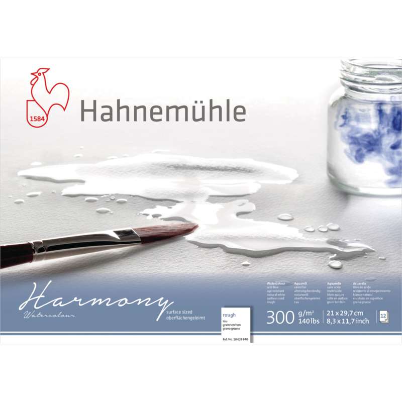 Papier Harmony Watercolour, A4, 21 cm x 29,7 cm, 300 g/m², Bloc collé 4 côtés, 2. Grain torchon