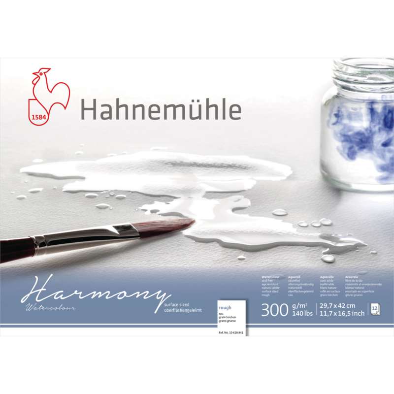 Papier Harmony Watercolour, A3, 29,7 cm x 42 cm, 300 g/m², Bloc collé 4 côtés, 2. Grain torchon