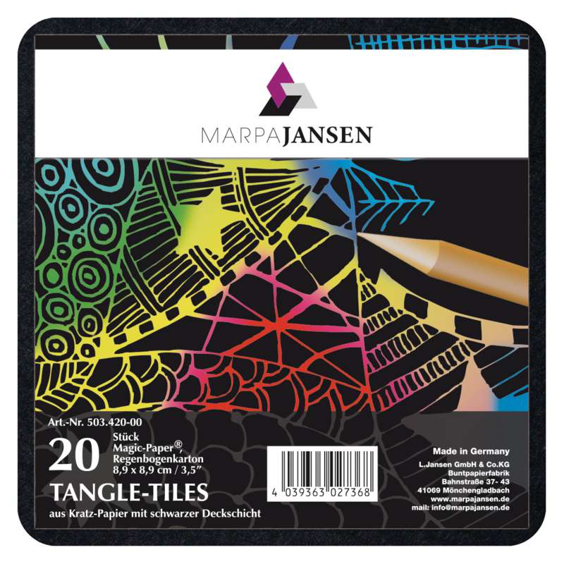 Carte à gratter Tangle Marpa Jansen, carré - 8,9 x 8,9cm, Arc en ciel