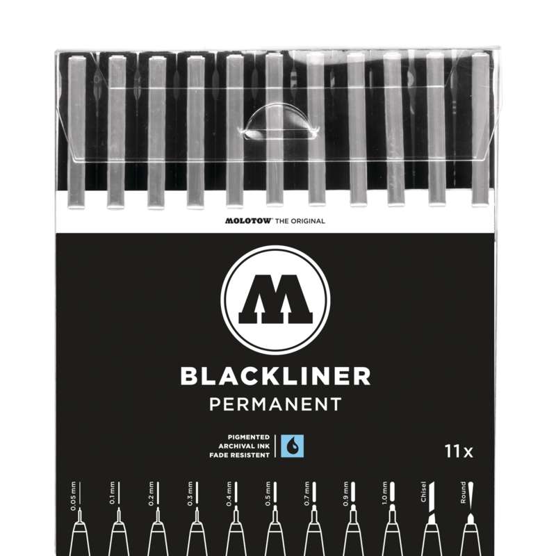 Set de 11 feutres Basic Blackliner Molotow, Set de 11 feutres