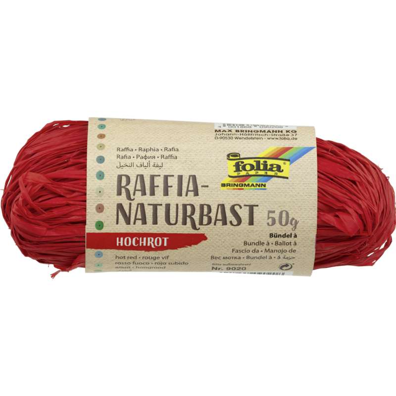 Fibres naturelles de Raphia, 50 g, Rouge