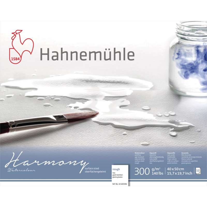 Papier Harmony Watercolour, 40 cm x 50 cm, 300 g/m², Bloc collé 4 côtés, 2. Grain torchon