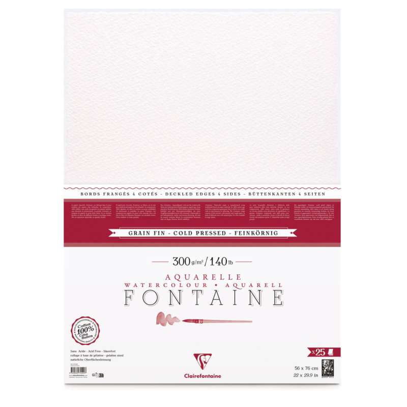 Papier aquarelle Fontaine Clairefontaine, 25 feuilles, 56 cm x 76 cm, 300 g/m², Fin