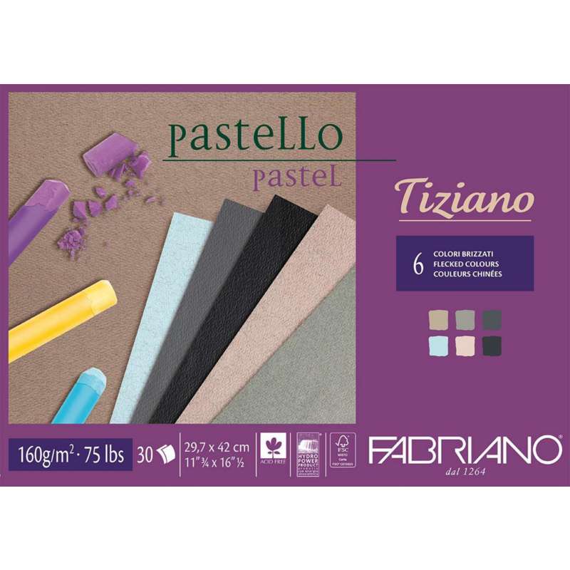 Papier Fabriano Tiziano (160g/m²), 29,7 x 42 cm (A3) - Bloc de 30 feuilles, Rugueux|Structuré